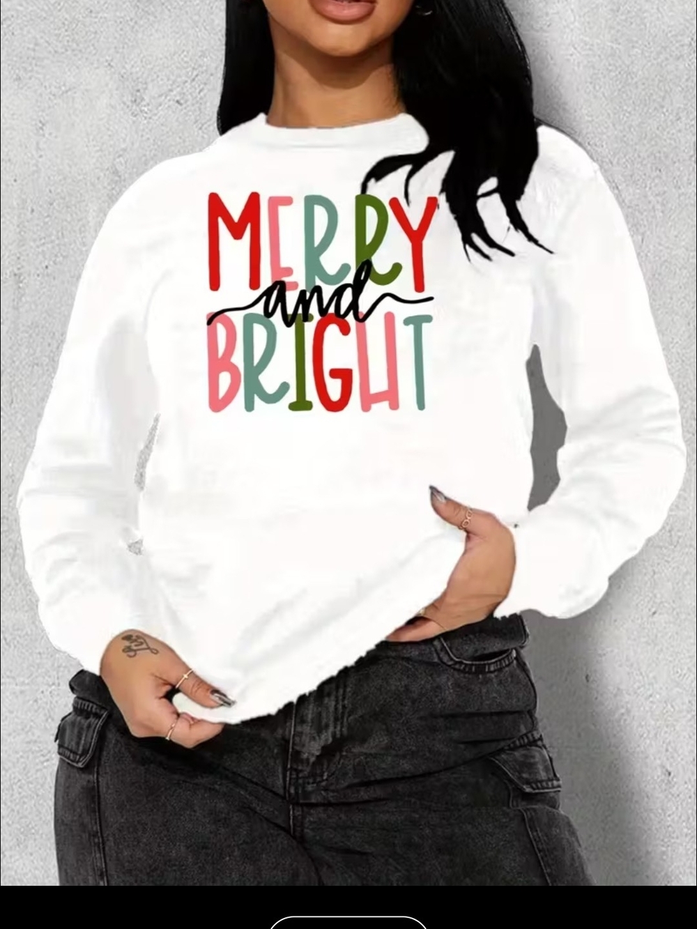 Women's White 'Merry and Bright' Crewneck Sweatshirt